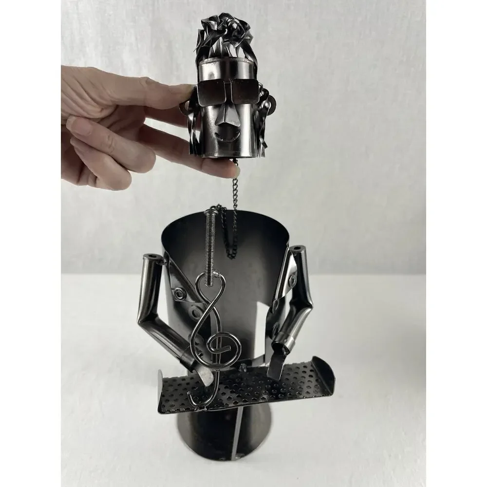 Berkeley Designs Metal Wine Caddy Piano Player Musician Bottle Holder